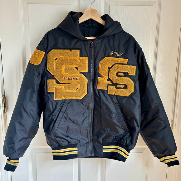 Vintage Black and Gold Men's Letterman Jacket Size Medium | Oversized Jacket - Picture 2 of 10
